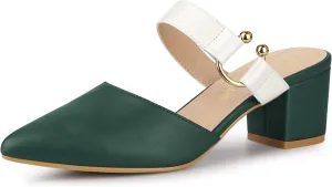 Allegra K Women's Pointed Toe Chunky Heel Dress Mules Pumps