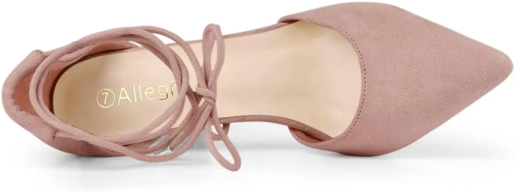 Allegra K Women's Pointed Toe Chunky Heels Lace Up Sandals Pumps