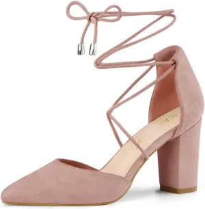 Allegra K Women's Pointed Toe Chunky Heels Lace Up Sandals Pumps