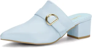 Allegra K Women's Pointed Toe Slip on Block Heel Sandals Mules