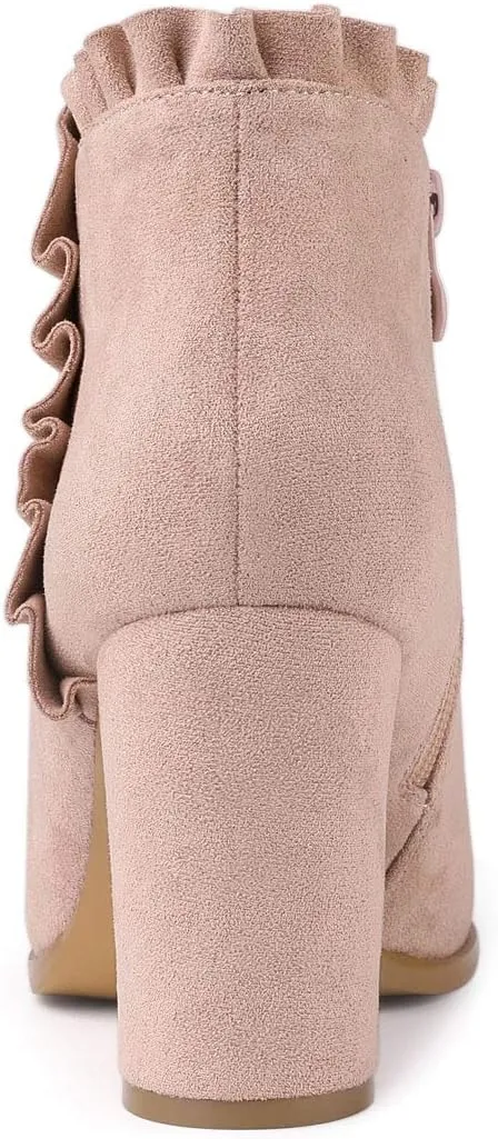 Allegra K Women's Ruffle Block Heel Ankle Boots