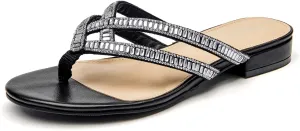 ALLOT Women's Rhinestone Flip Flops Fashion T-strap Flat Sandals Cross Straps Dressy Summer Slip On Open Toe Slides