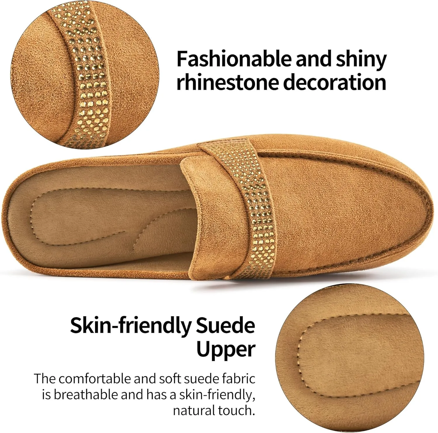 Almusen Mules for Women Flats Shoes: Comfortable Round Toe Slip on Walking Backless Mule Slides for Business Office
