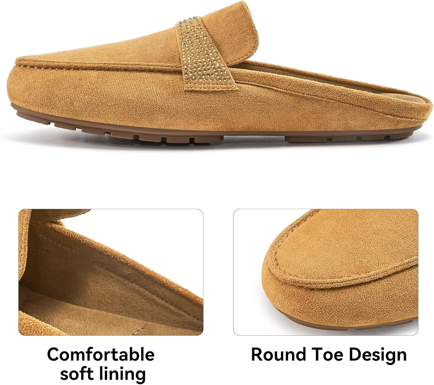 Almusen Mules for Women Flats Shoes: Comfortable Round Toe Slip on Walking Backless Mule Slides for Business Office