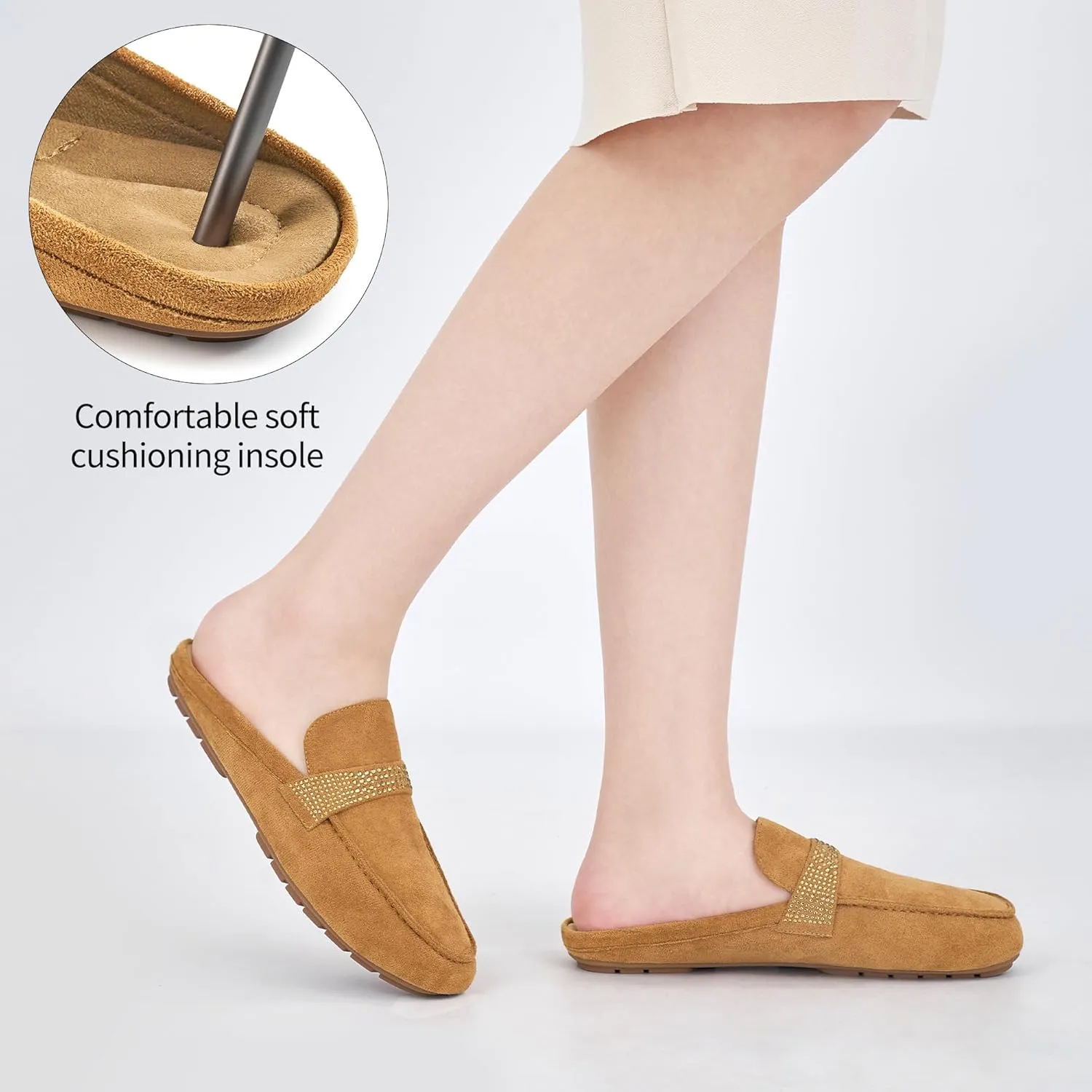 Almusen Mules for Women Flats Shoes: Comfortable Round Toe Slip on Walking Backless Mule Slides for Business Office