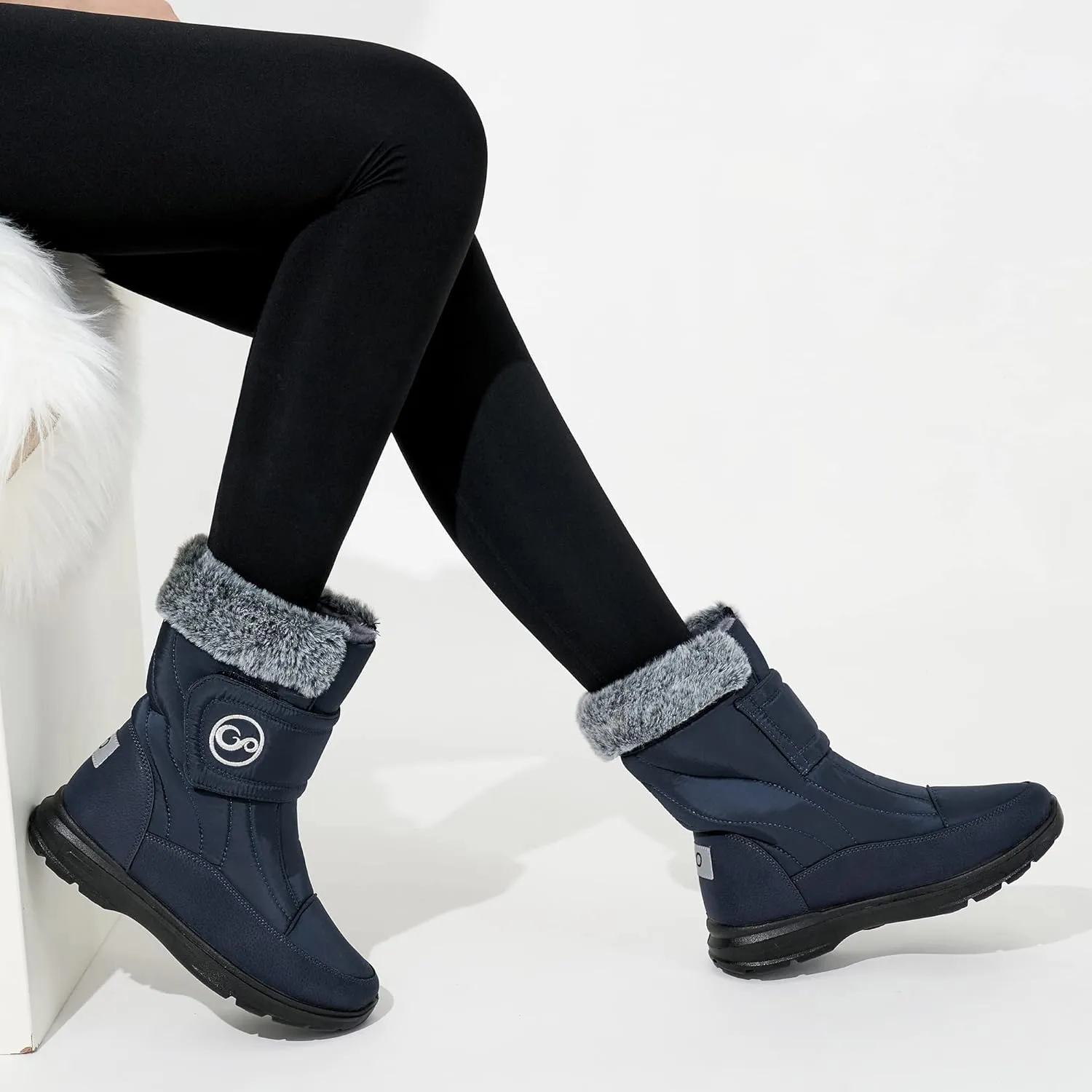 Almusen Snow Boots for Womens Winter Shoes: Warm Fur Lining Mid Calf Boots Women Anti Slip Waterproof Hook Loop Comfortable Outdoor Boot