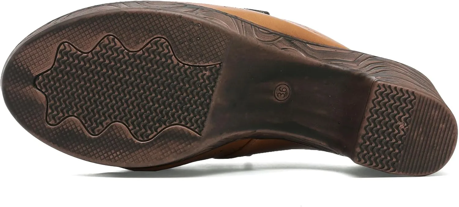 Altxic Women's Hollow Out Low Block Chunky Heels Comfy Slip On Wood Grain Open Back Mule Clogs