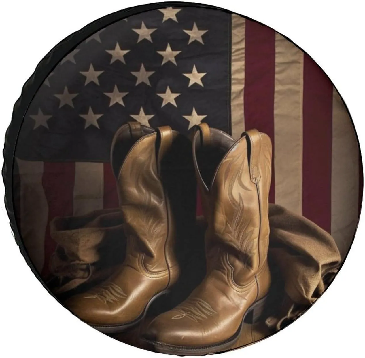 American Flag with Cowboy Boots Spare Tire Cover Weatherproof Wheel Cover Waterproof Dust-Proof Wheel Protectors Fits Tire Diameters 24-36 Inches Universal Tire Covers for Trailers Rv Camper Suv Truck