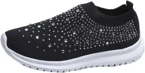 AngryMonkey Women's Rhinestones Mesh Sport Slip-on Shoes,Non Slip Good Arch Breathable Lightweight Casual Sock Sneaker Nurse Shoes