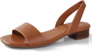 Ankis Low Heel Women Sandal Square Open Toe Brown Black White Leather Flat Sandal Comfortable Summer Slip on Slide Shoe Casual Beach Party Wedding 2025
