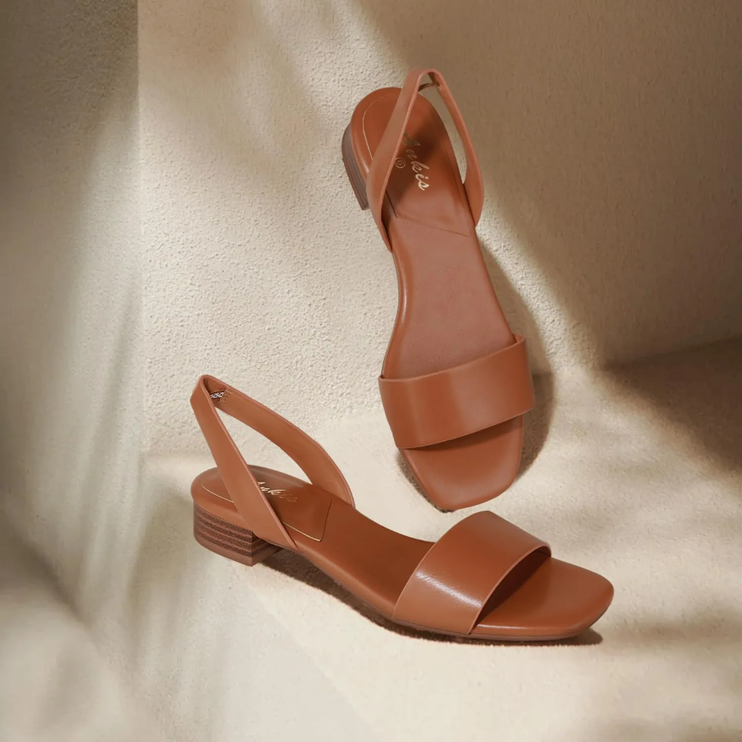 Ankis Low Heel Women Sandal Square Open Toe Brown Black White Leather Flat Sandal Comfortable Summer Slip on Slide Shoe Casual Beach Party Wedding 2025