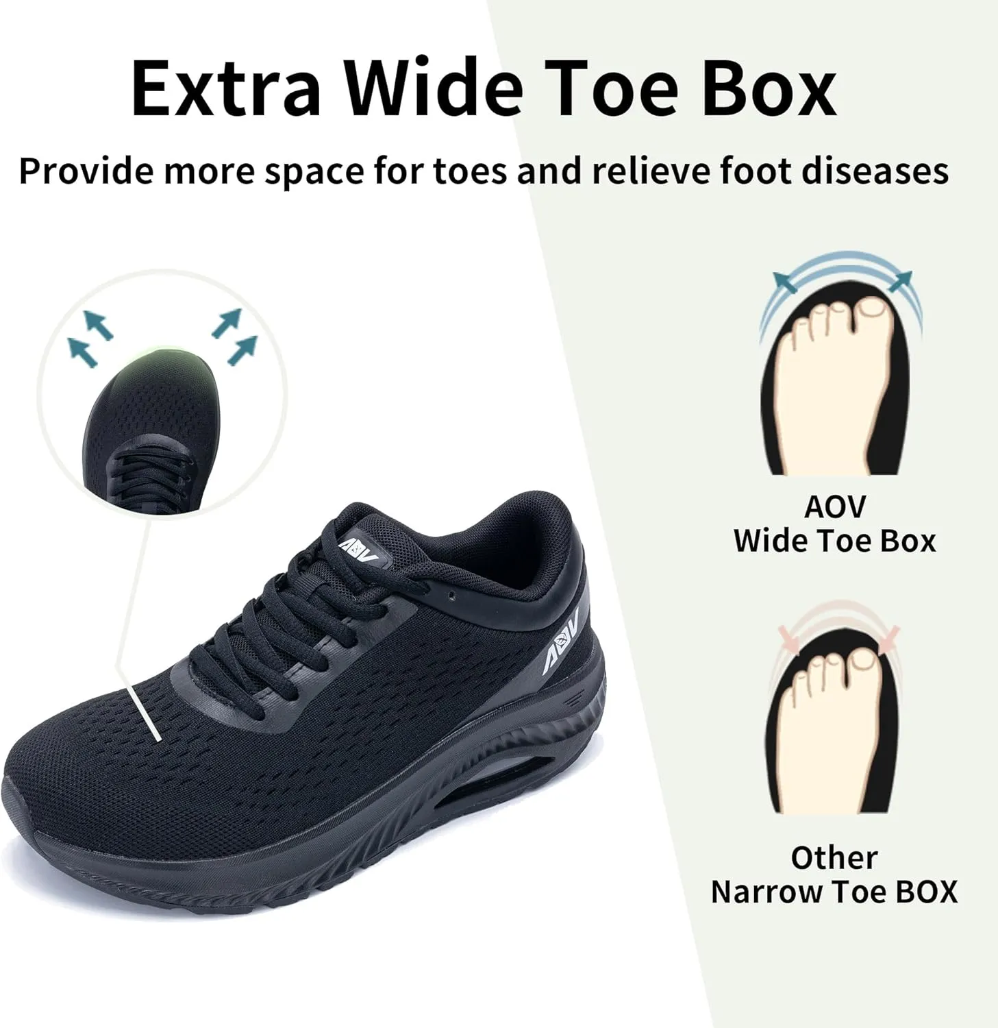 AOV Wide Toe Box Shoes Women Arch Support Walking Shoes for Plantar Fasciitis Orthotic Air Tennis Sneakers