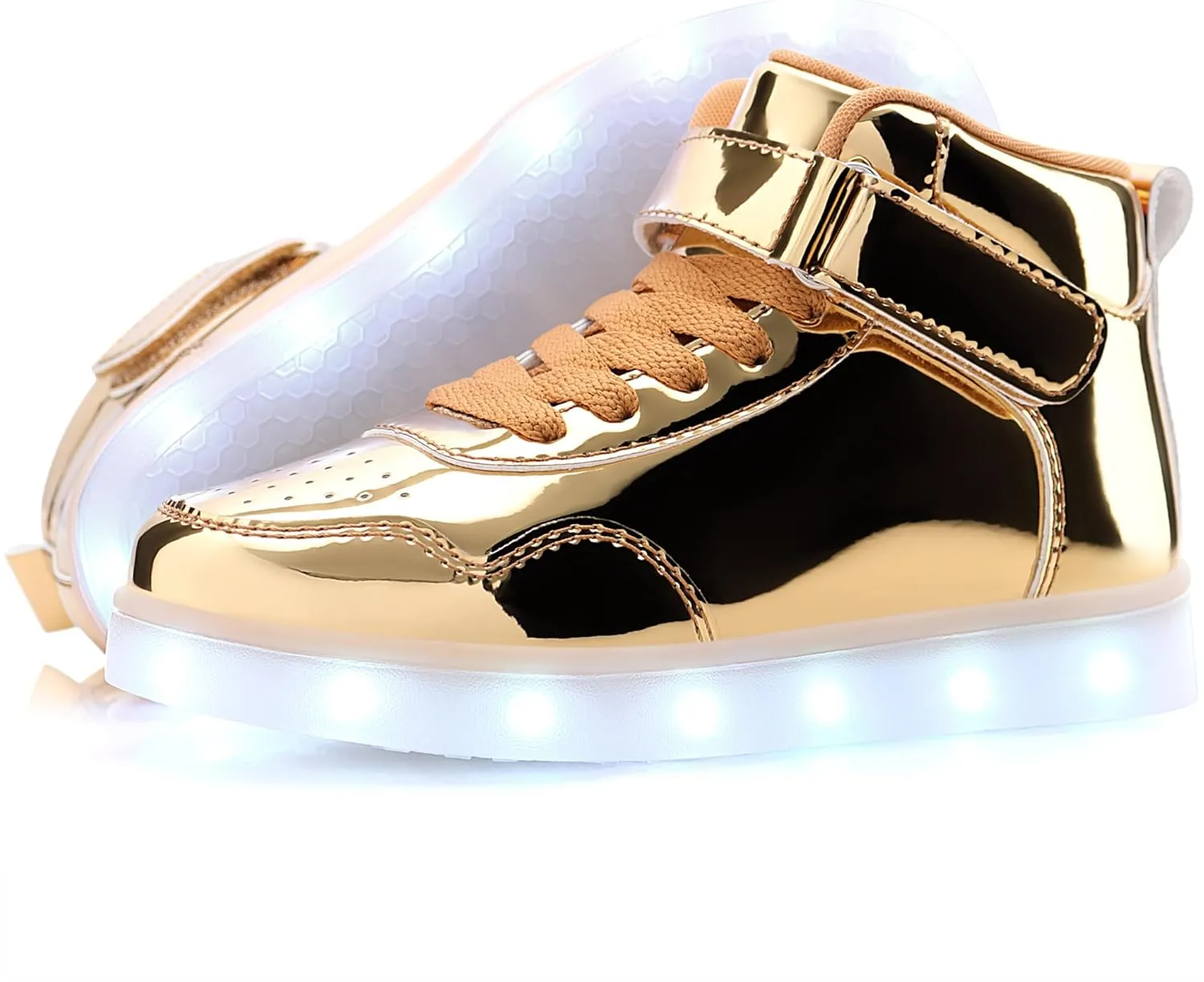 APTESOL Kids LED Light Up Shoes with Adjustable Hook & Loop - Rechargeable High Top Flashing Sparkly Luminous Glowing Sneakers, Cool Adorable Light-Up Tenis for Boys Girls