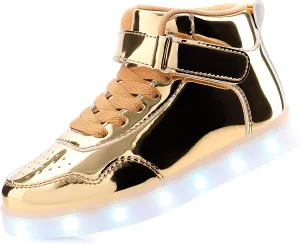 APTESOL Kids LED Light Up Shoes with Adjustable Hook & Loop - Rechargeable High Top Flashing Sparkly Luminous Glowing Sneakers, Cool Adorable Light-Up Tenis for Boys Girls