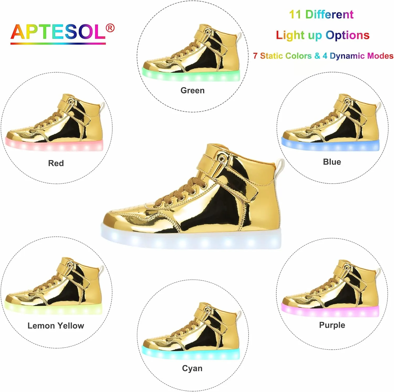 APTESOL Unisex LED Shoes High Top Light Up Sneakers for Women Men