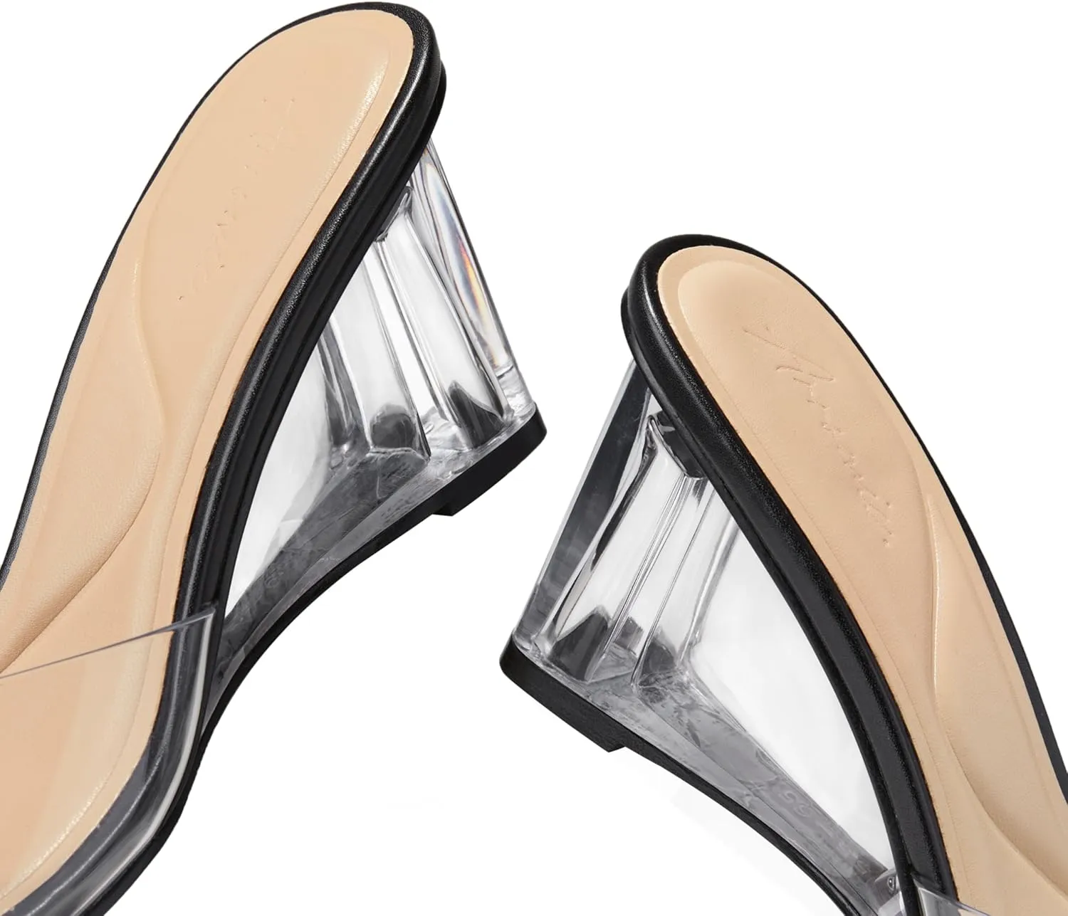 Arromic Women's Clear Wedge Heels Sandals Square Toe Slip On Heeled Sexy Transparent Low Summer Dress Evening Party Wedding Prom Slides Mules Slippers Shoes