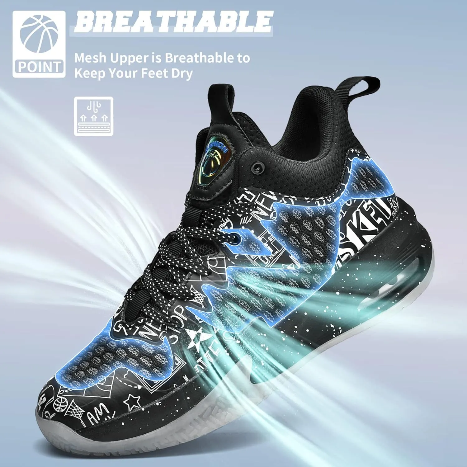ASHION Men Basketball Shoes Arch Support Mens Sneakers Anti Slip Breathable Comfortable High Top Sports Running Walking Tennis Shoes