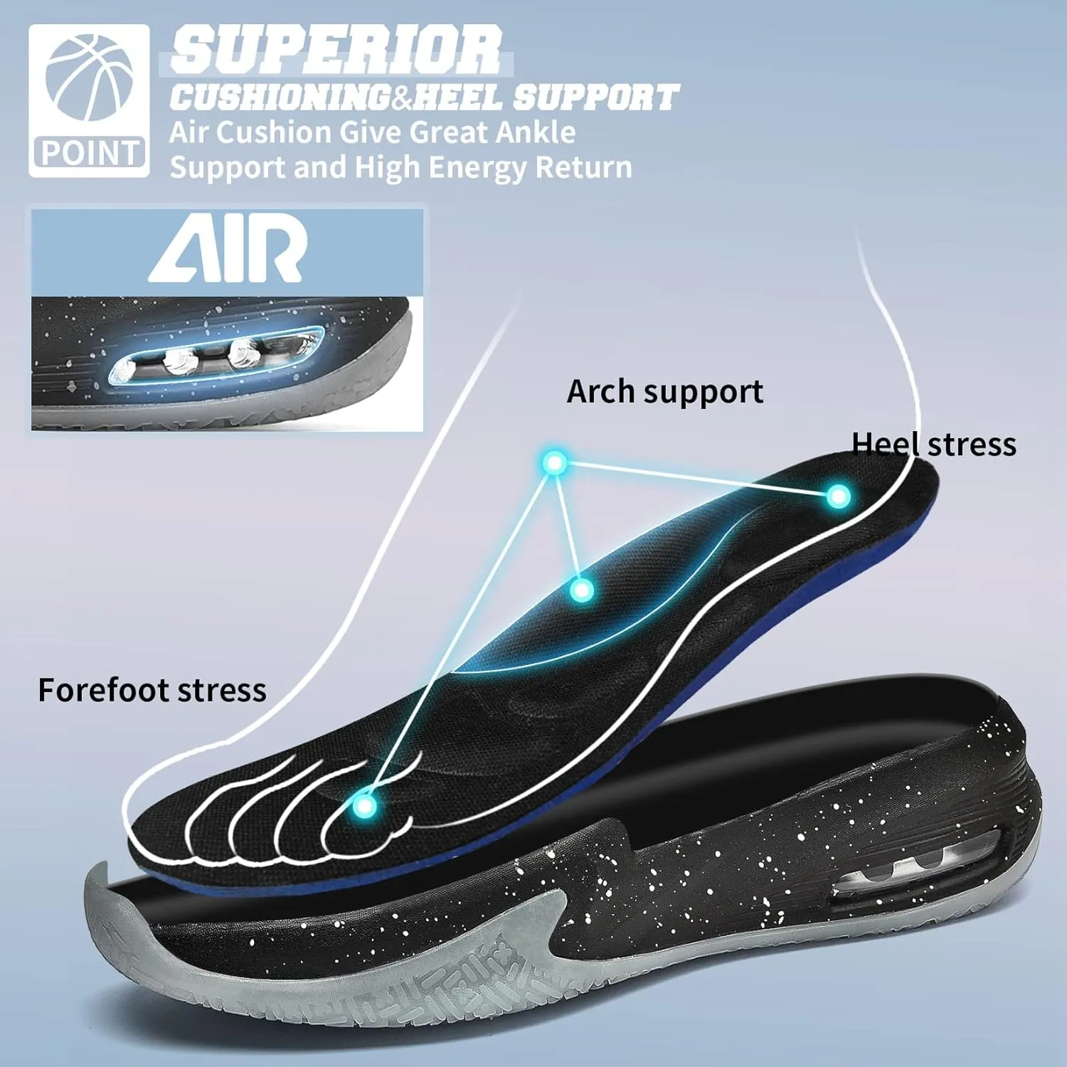 ASHION Men Basketball Shoes Arch Support Mens Sneakers Anti Slip Breathable Comfortable High Top Sports Running Walking Tennis Shoes