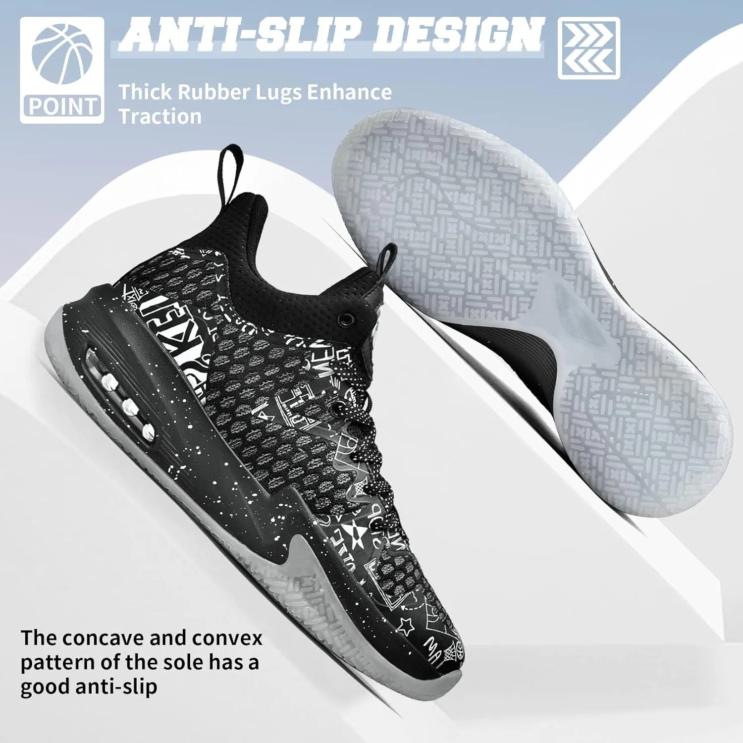 ASHION Men Basketball Shoes Arch Support Mens Sneakers Anti Slip Breathable Comfortable High Top Sports Running Walking Tennis Shoes