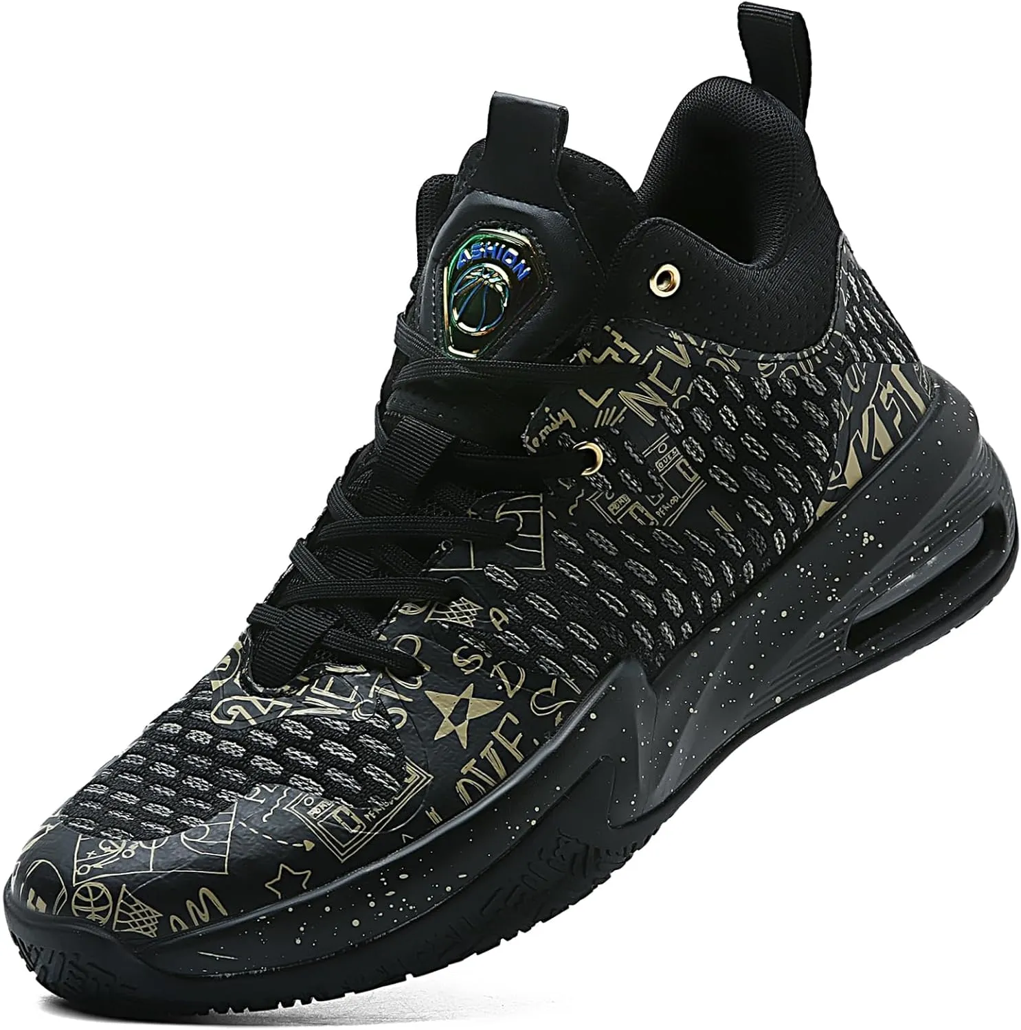 ASHION Men Basketball Shoes Arch Support Mens Sneakers Anti Slip Breathable Comfortable High Top Sports Running Walking Tennis Shoes