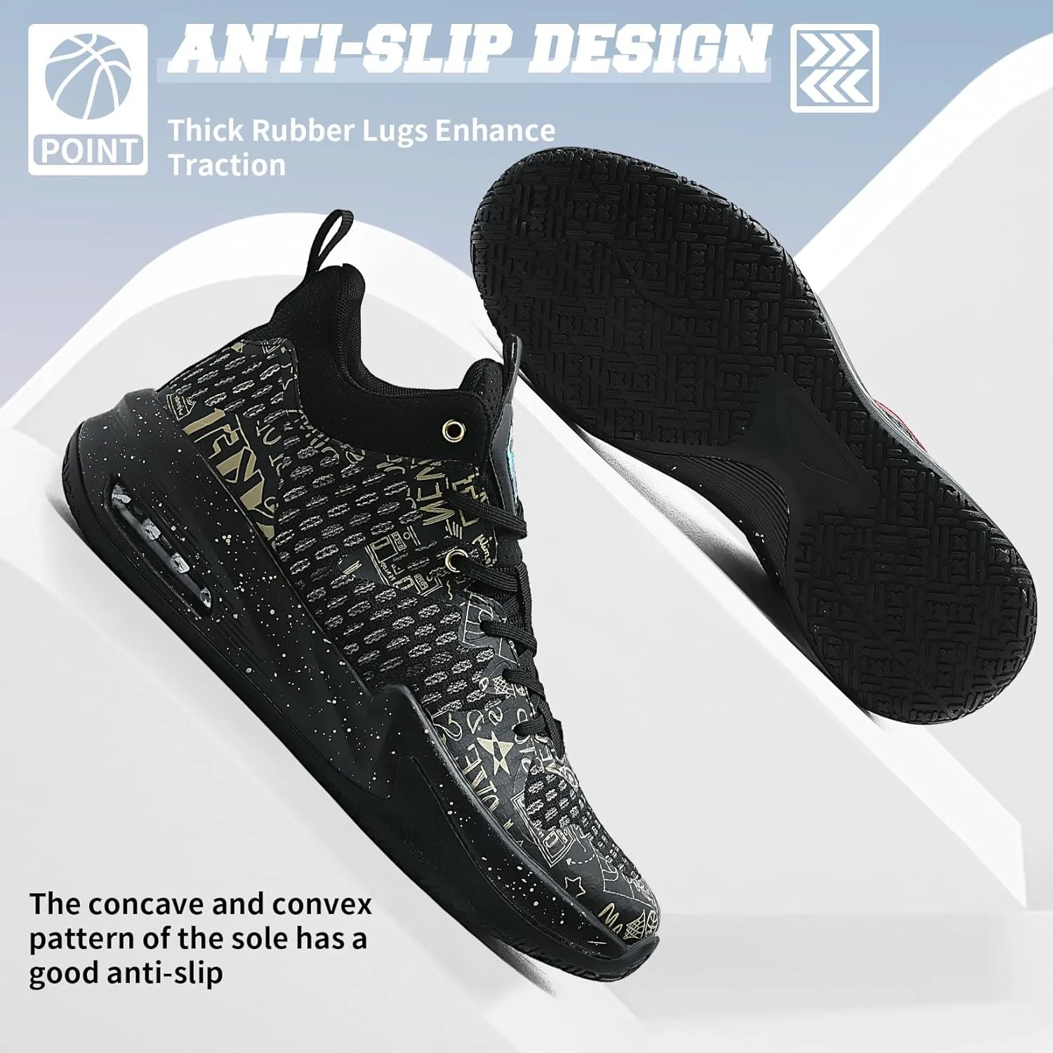ASHION Men Basketball Shoes Arch Support Mens Sneakers Anti Slip Breathable Comfortable High Top Sports Running Walking Tennis Shoes