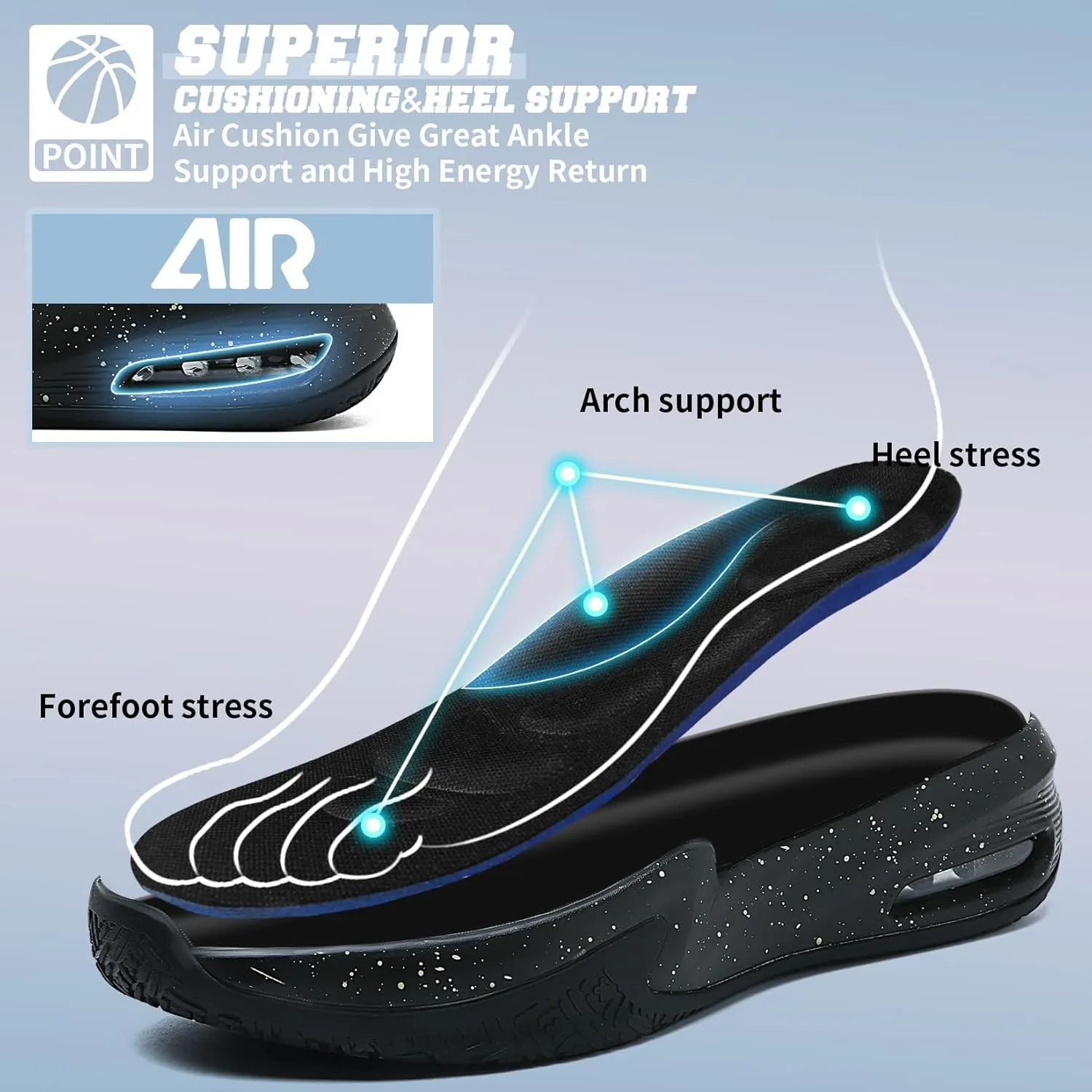 ASHION Men Basketball Shoes Arch Support Mens Sneakers Anti Slip Breathable Comfortable High Top Sports Running Walking Tennis Shoes