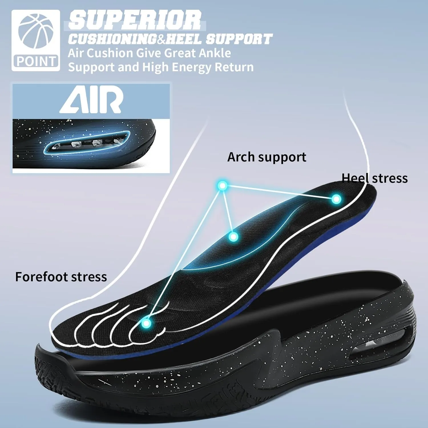 ASHION Men Basketball Shoes Arch Support Mens Sneakers Anti Slip Breathable Comfortable High Top Sports Running Walking Tennis Shoes