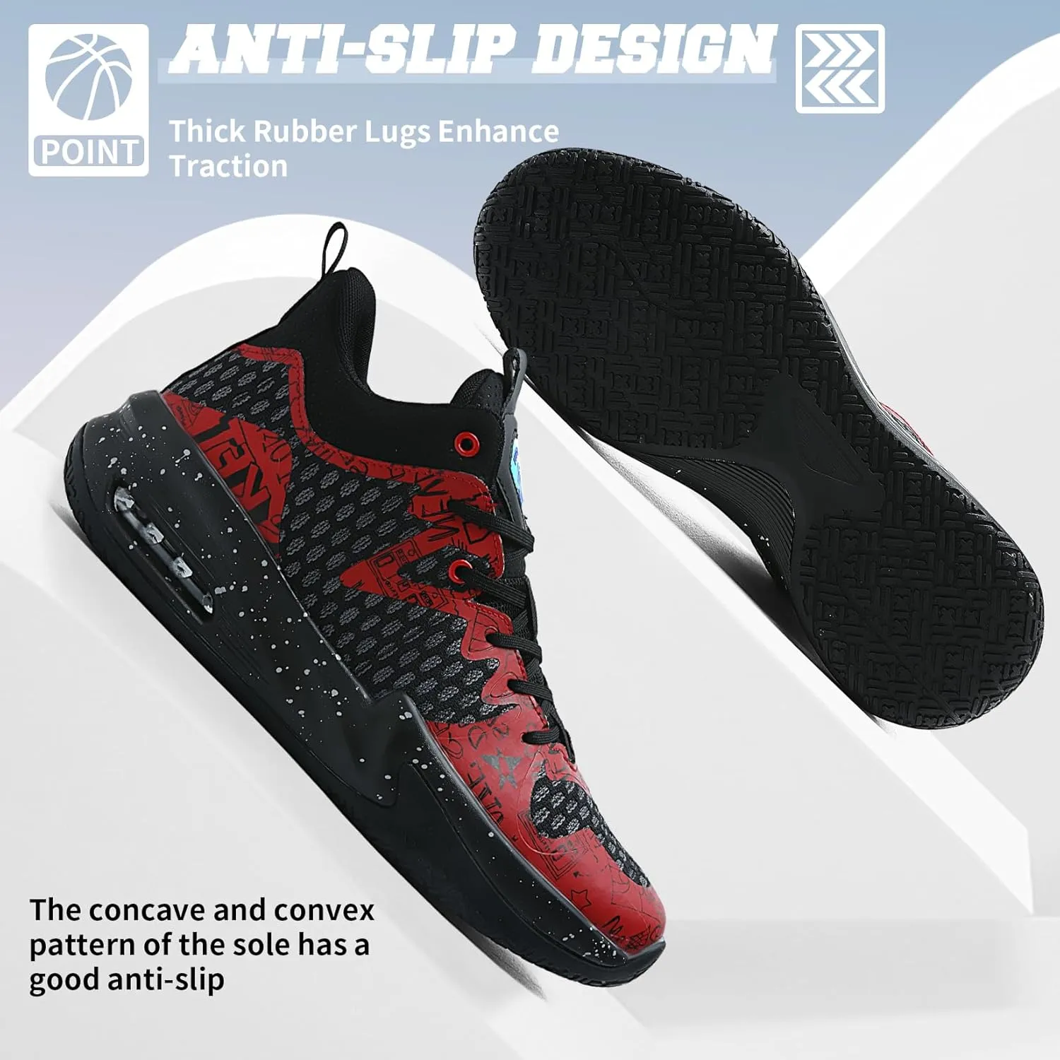 ASHION Men Basketball Shoes Arch Support Mens Sneakers Anti Slip Breathable Comfortable High Top Sports Running Walking Tennis Shoes