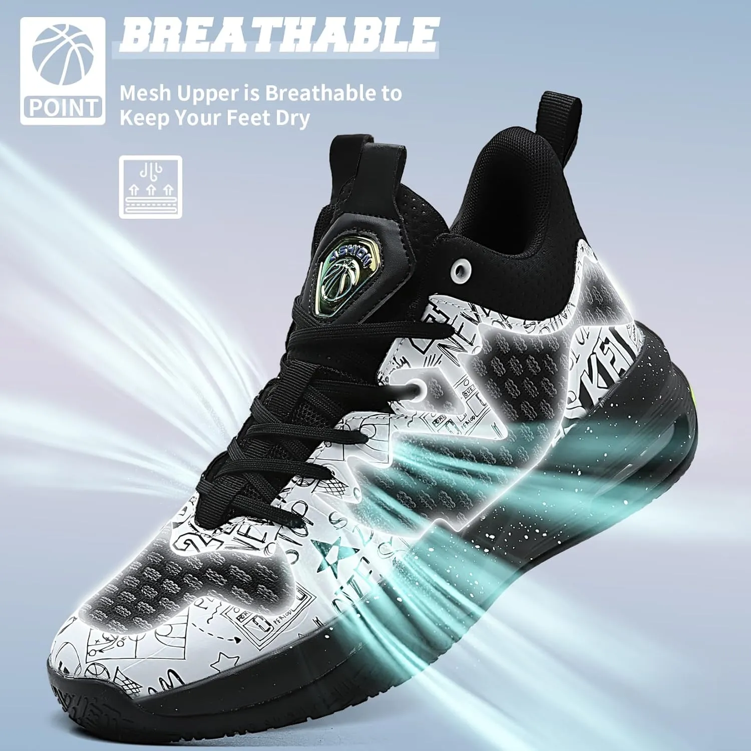 ASHION Men Basketball Shoes Arch Support Mens Sneakers Anti Slip Breathable Comfortable High Top Sports Running Walking Tennis Shoes