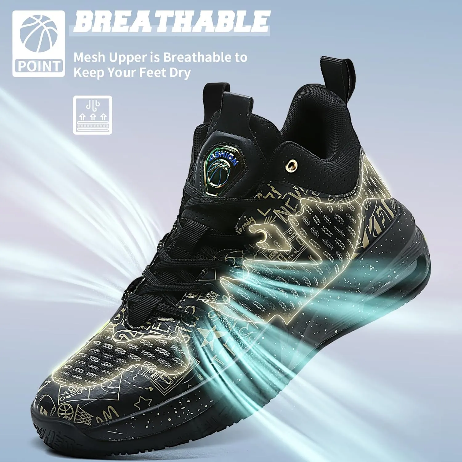 ASHION Men Basketball Shoes Arch Support Mens Sneakers Anti Slip Breathable Comfortable High Top Sports Running Walking Tennis Shoes