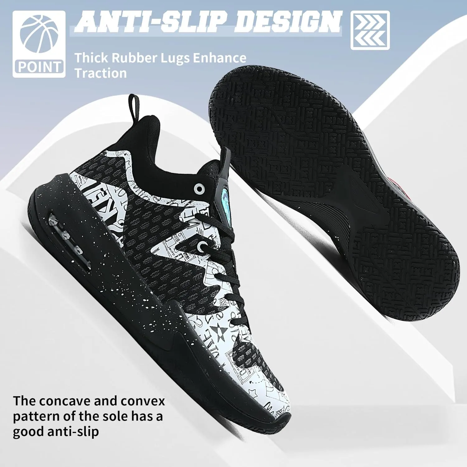 ASHION Men Basketball Shoes Arch Support Mens Sneakers Anti Slip Breathable Comfortable High Top Sports Running Walking Tennis Shoes