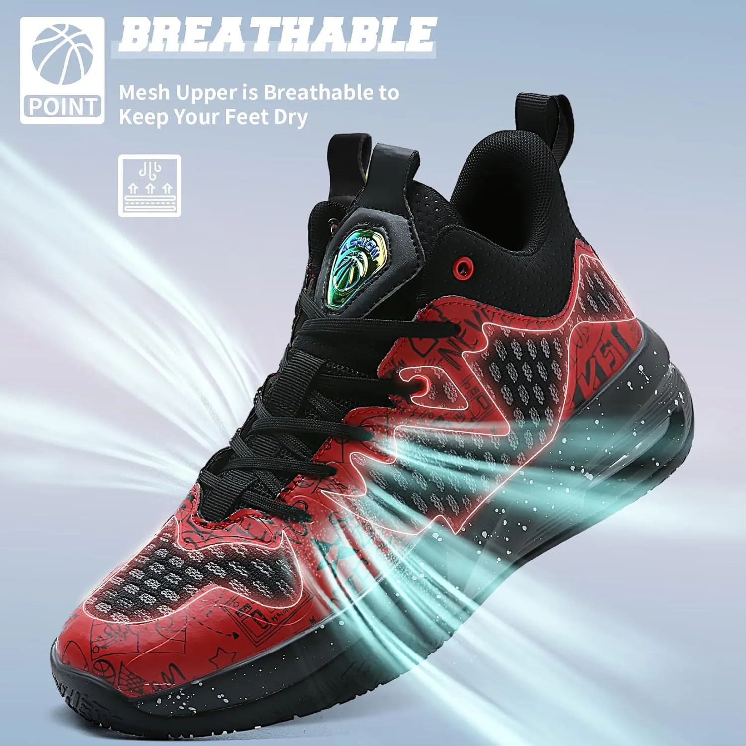 ASHION Men Basketball Shoes Arch Support Mens Sneakers Anti Slip Breathable Comfortable High Top Sports Running Walking Tennis Shoes