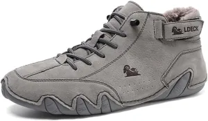 Asifn Men Outdoor Work Snow Boots Cold Weather Casual Shoes Leather Lace up Boat Plush Rubber Sports