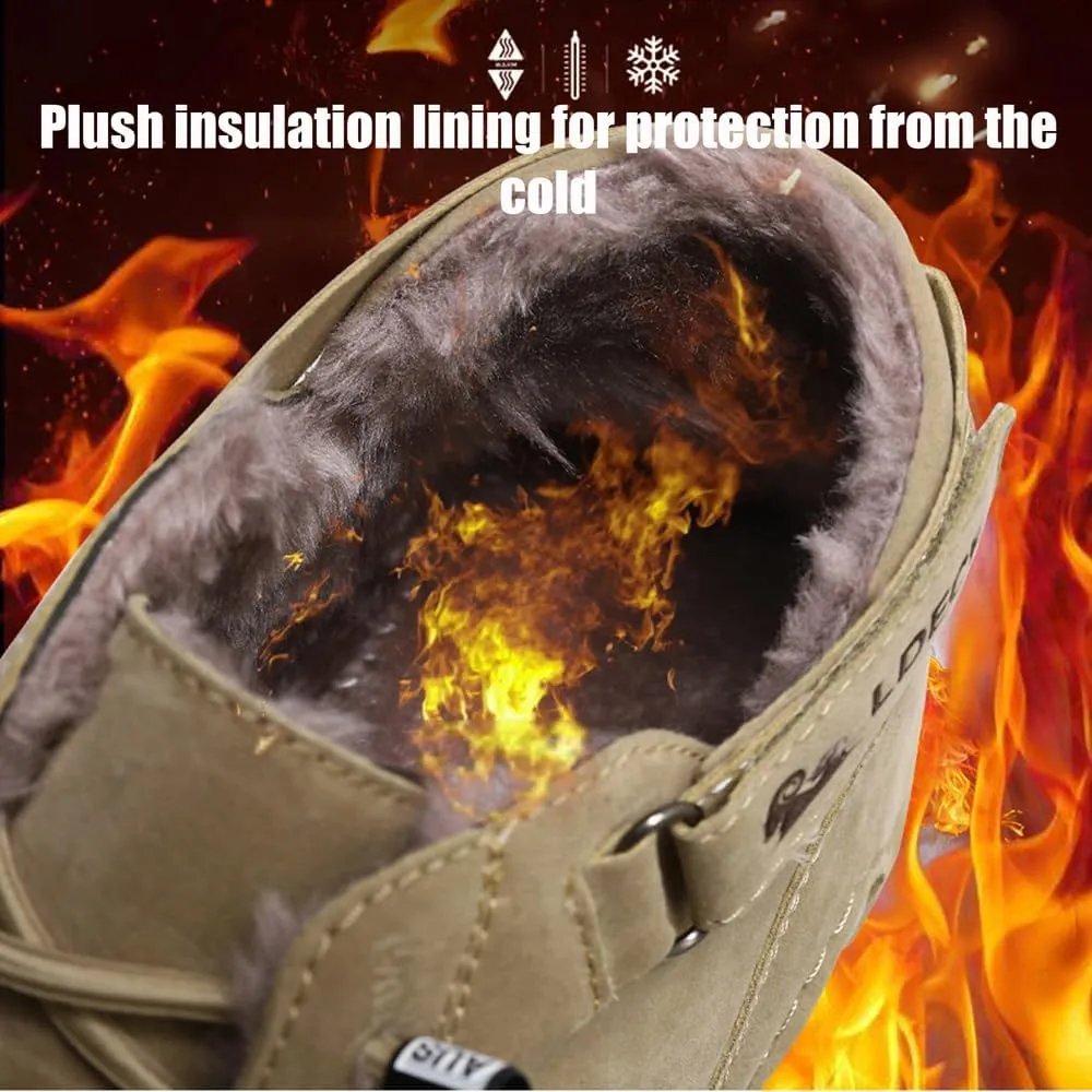 Asifn Men Outdoor Work Snow Boots Cold Weather Casual Shoes Leather Lace up Boat Plush Rubber Sports