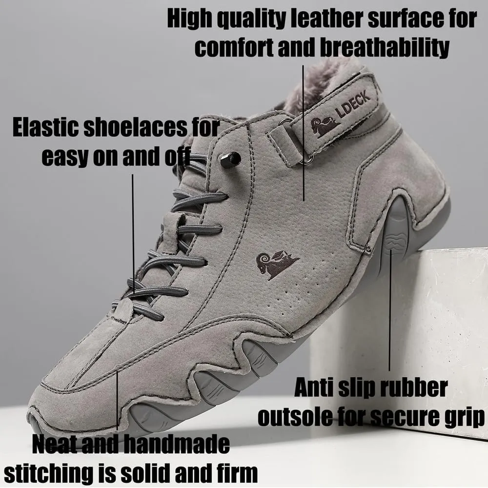 Asifn Men Outdoor Work Snow Boots Cold Weather Casual Shoes Leather Lace up Boat Plush Rubber Sports