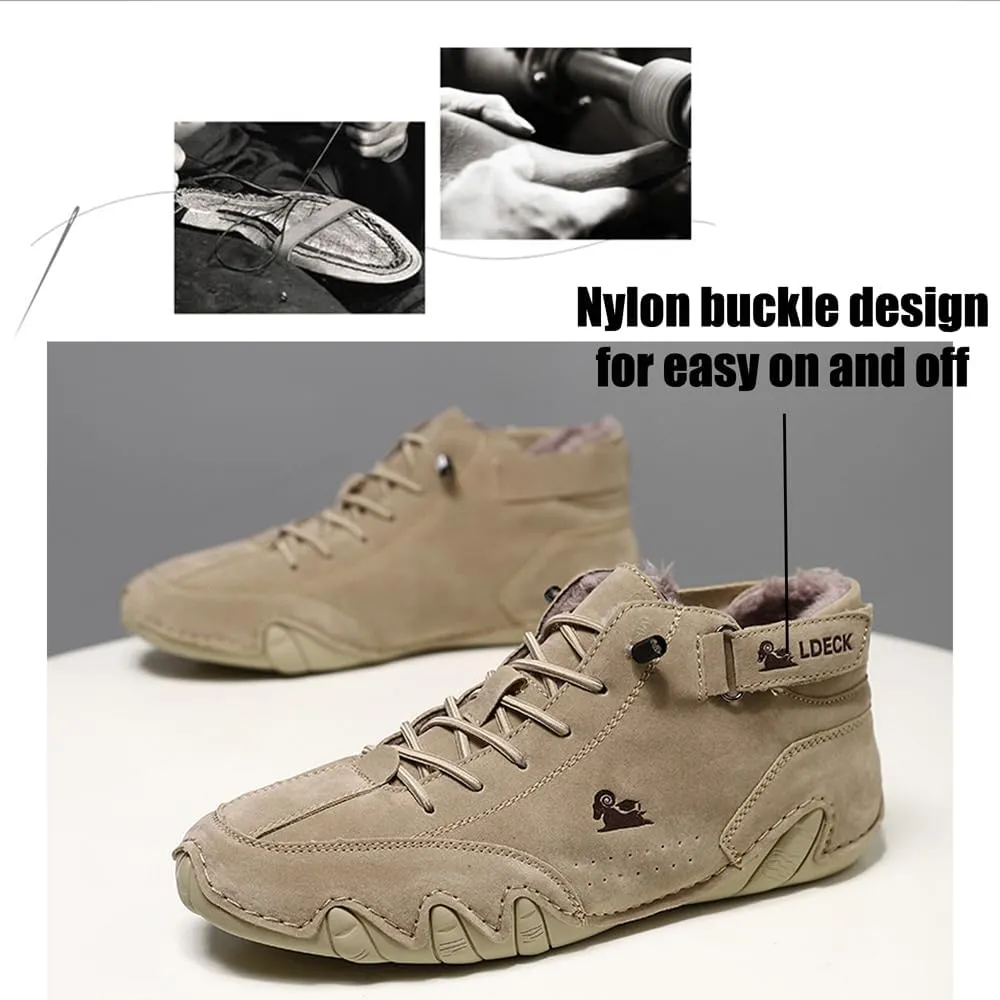 Asifn Men Outdoor Work Snow Boots Cold Weather Casual Shoes Leather Lace up Boat Plush Rubber Sports