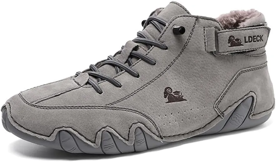 Asifn Men Outdoor Work Snow Boots Cold Weather Casual Shoes Leather Lace up Boat Plush Rubber Sports