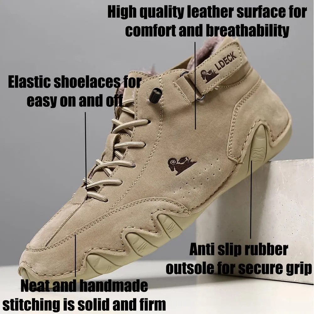 Asifn Men Outdoor Work Snow Boots Cold Weather Casual Shoes Leather Lace up Boat Plush Rubber Sports