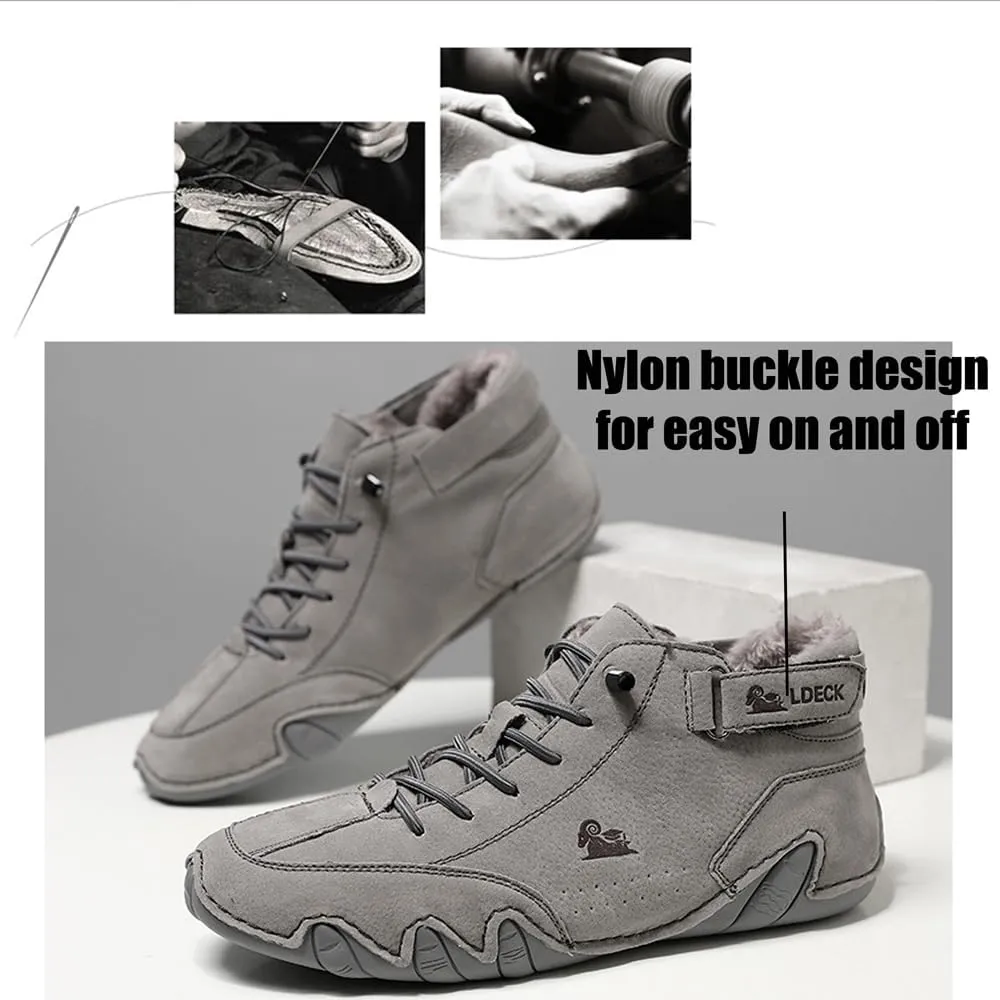 Asifn Men Outdoor Work Snow Boots Cold Weather Casual Shoes Leather Lace up Boat Plush Rubber Sports