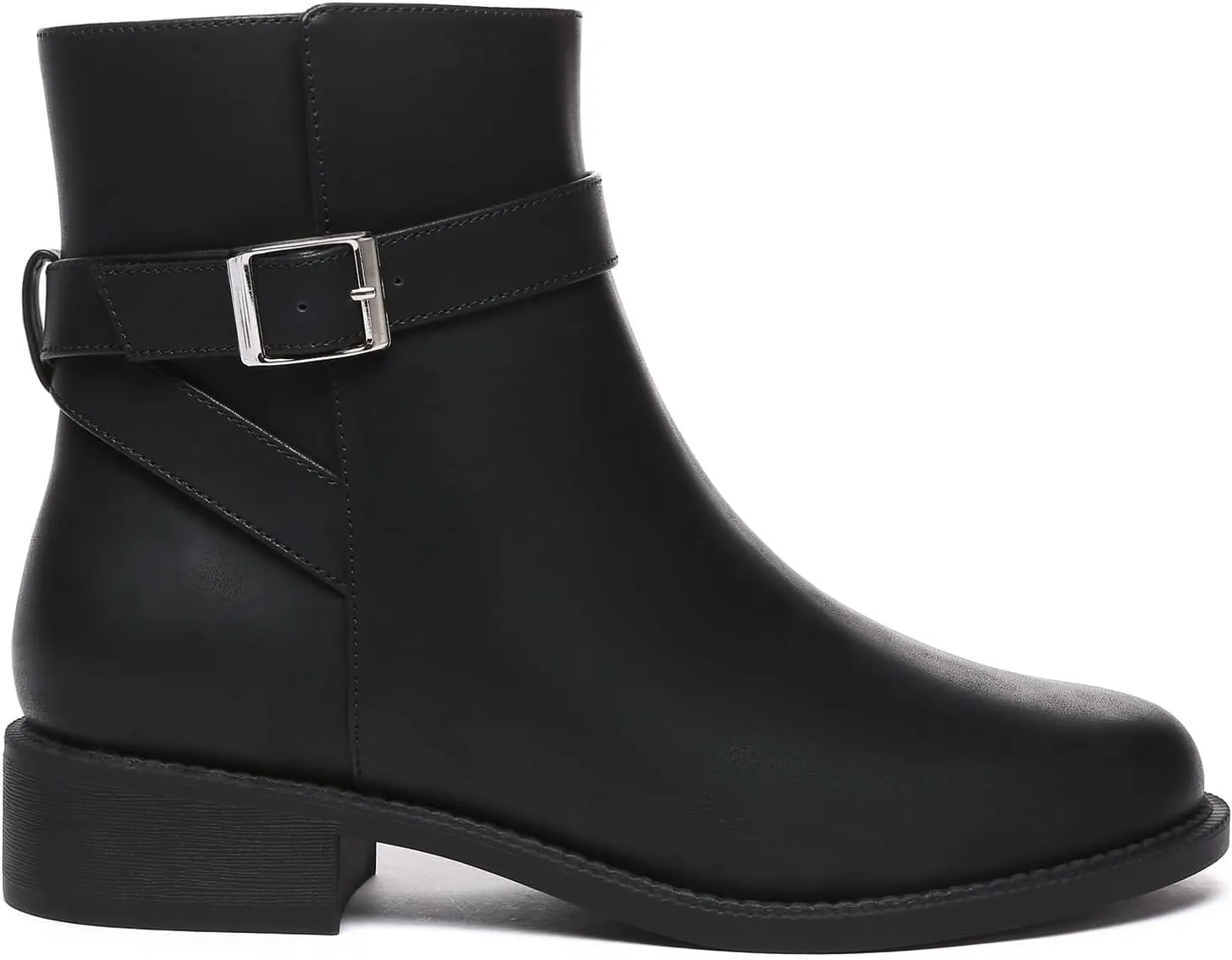 Athlefit Women's Ankle Boots Chunky Low Heel Fashion Round Toe Side Zipper Buckle Booties