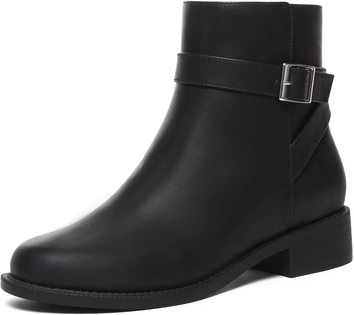 Athlefit Women's Ankle Boots Chunky Low Heel Fashion Round Toe Side Zipper Buckle Booties
