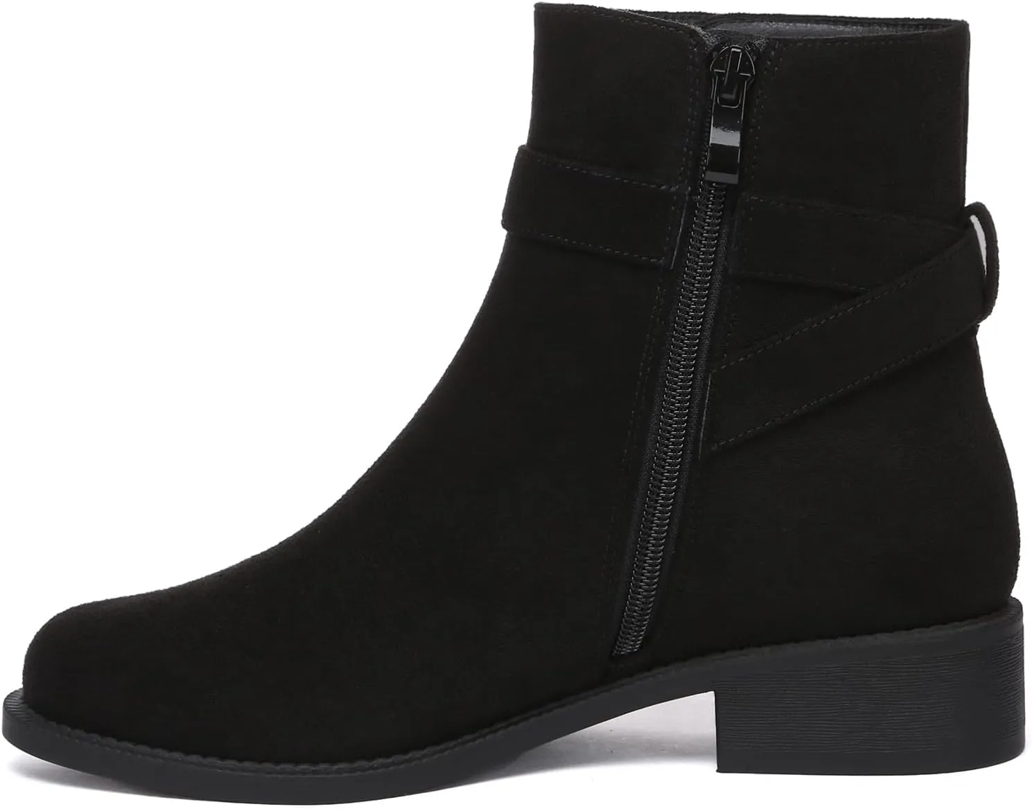 Athlefit Women's Ankle Boots Chunky Low Heel Fashion Round Toe Side Zipper Buckle Booties