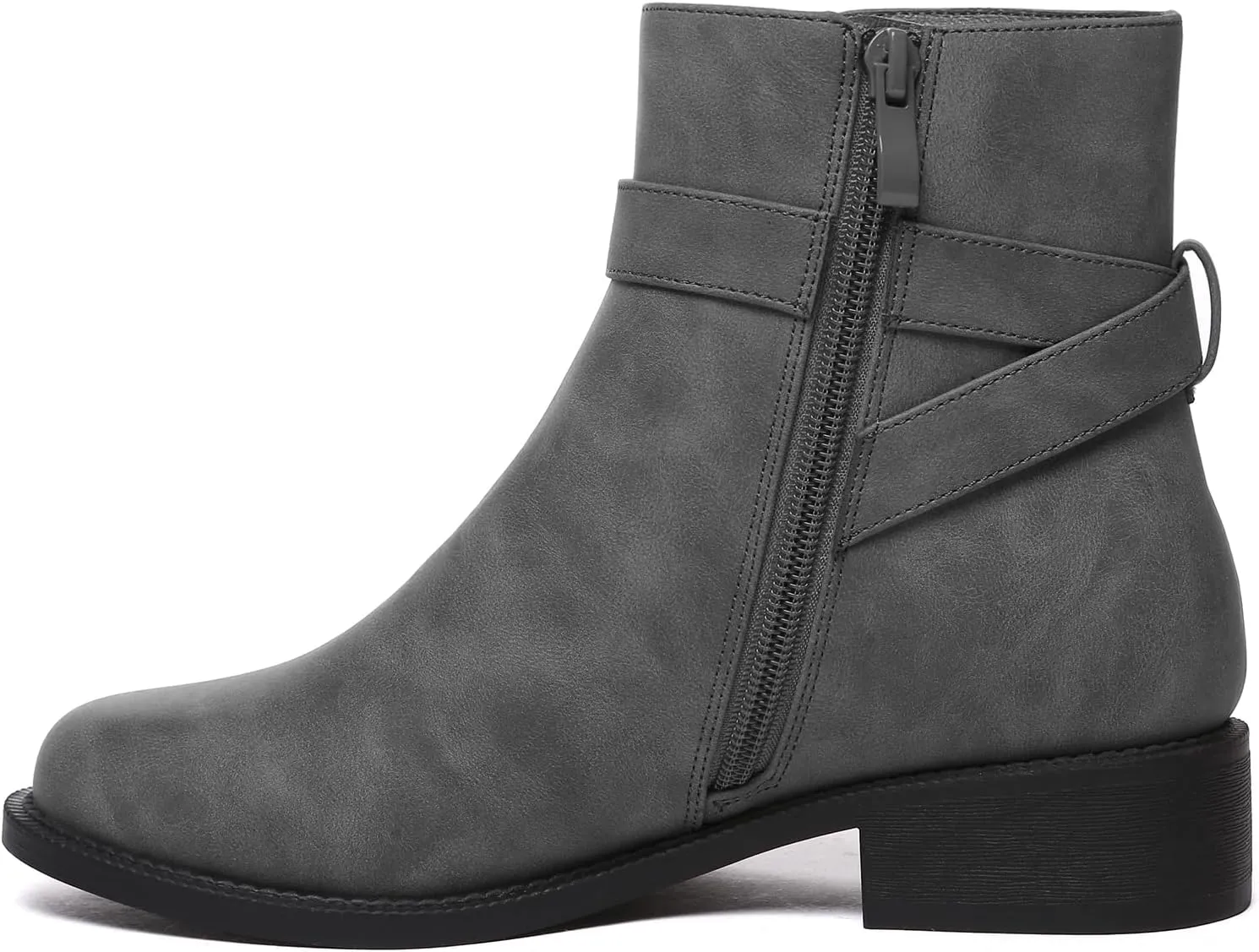 Athlefit Women's Ankle Boots Chunky Low Heel Fashion Round Toe Side Zipper Buckle Booties