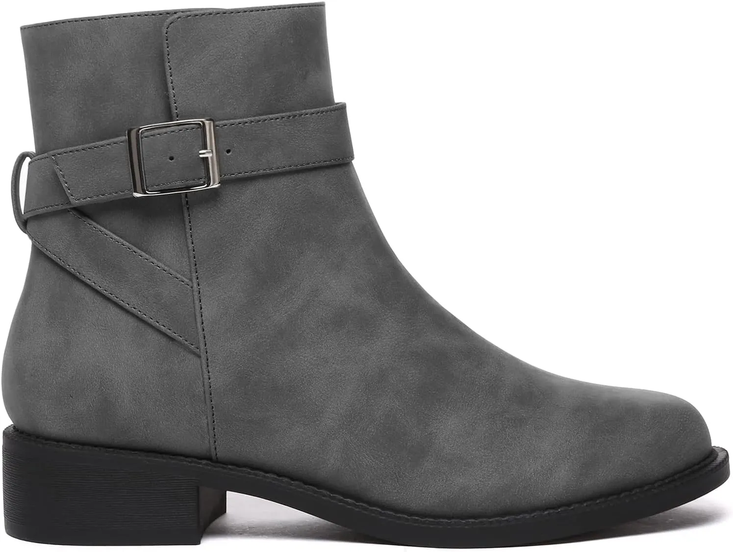 Athlefit Women's Ankle Boots Chunky Low Heel Fashion Round Toe Side Zipper Buckle Booties