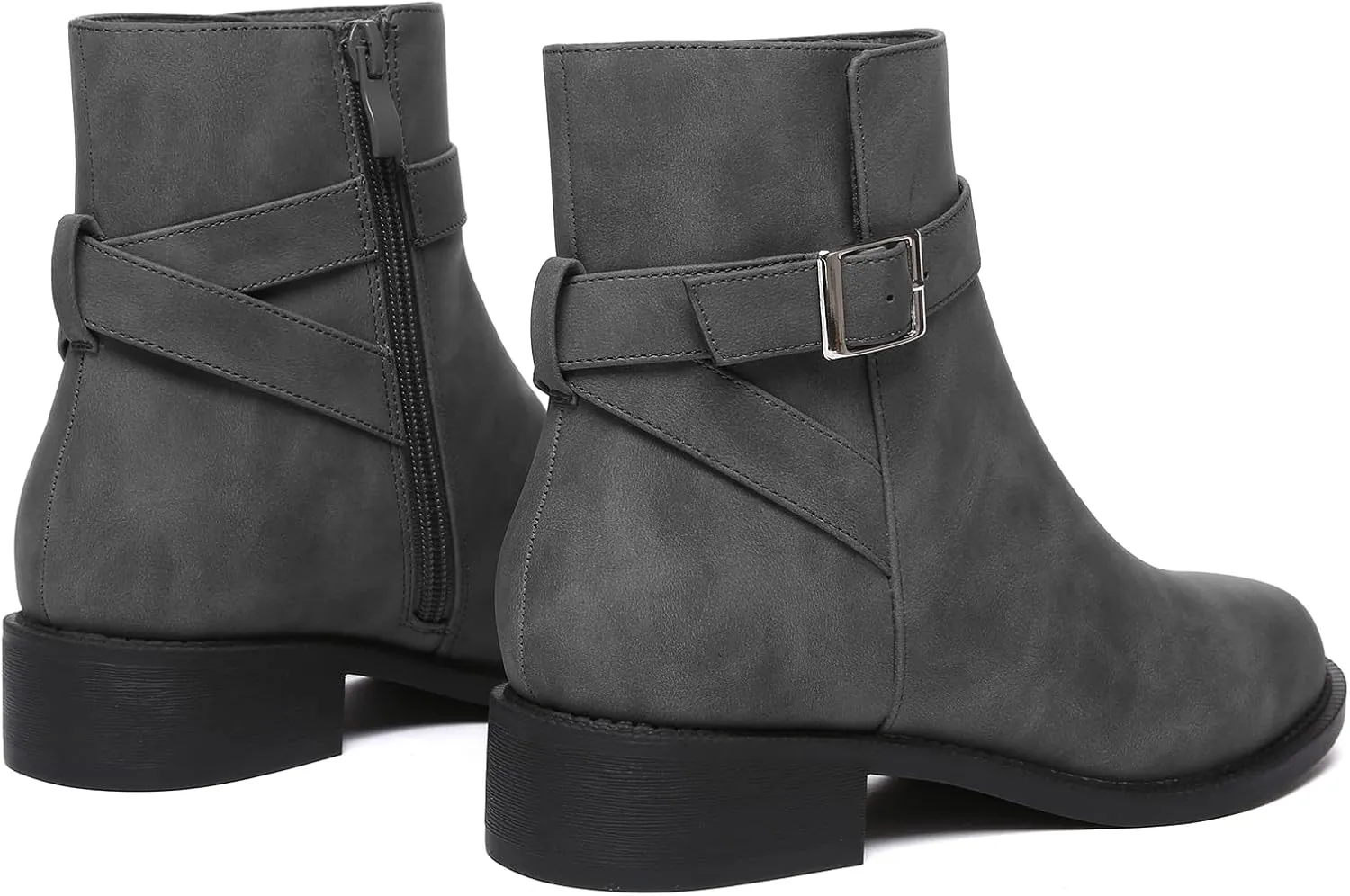 Athlefit Women's Ankle Boots Chunky Low Heel Fashion Round Toe Side Zipper Buckle Booties
