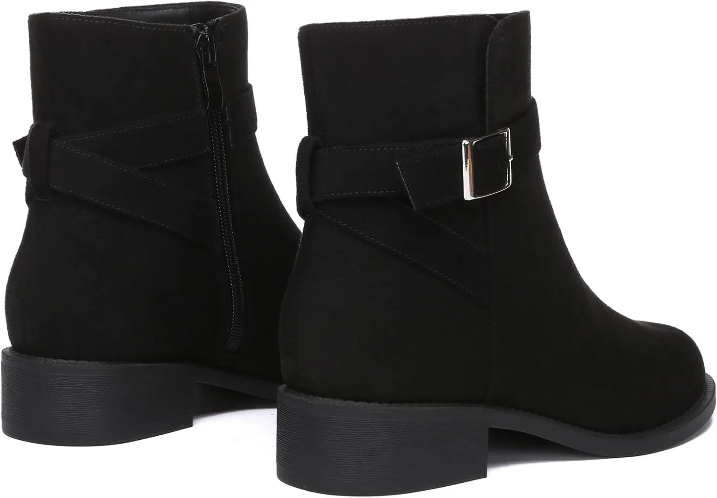 Athlefit Women's Ankle Boots Chunky Low Heel Fashion Round Toe Side Zipper Buckle Booties