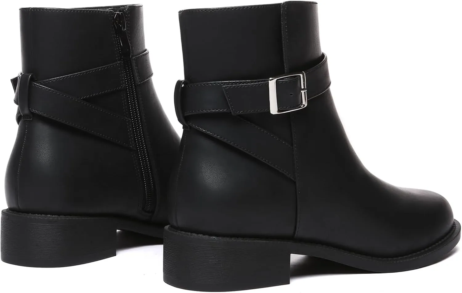 Athlefit Women's Ankle Boots Chunky Low Heel Fashion Round Toe Side Zipper Buckle Booties
