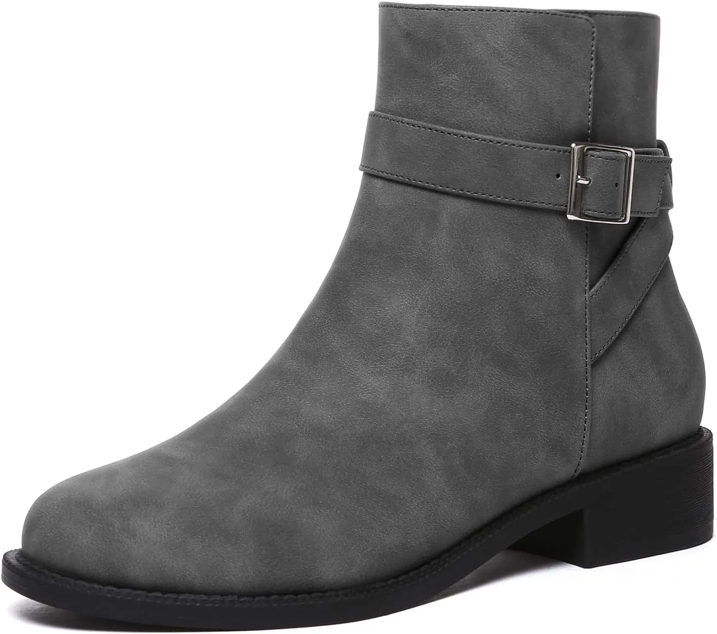 Athlefit Women's Ankle Boots Chunky Low Heel Fashion Round Toe Side Zipper Buckle Booties