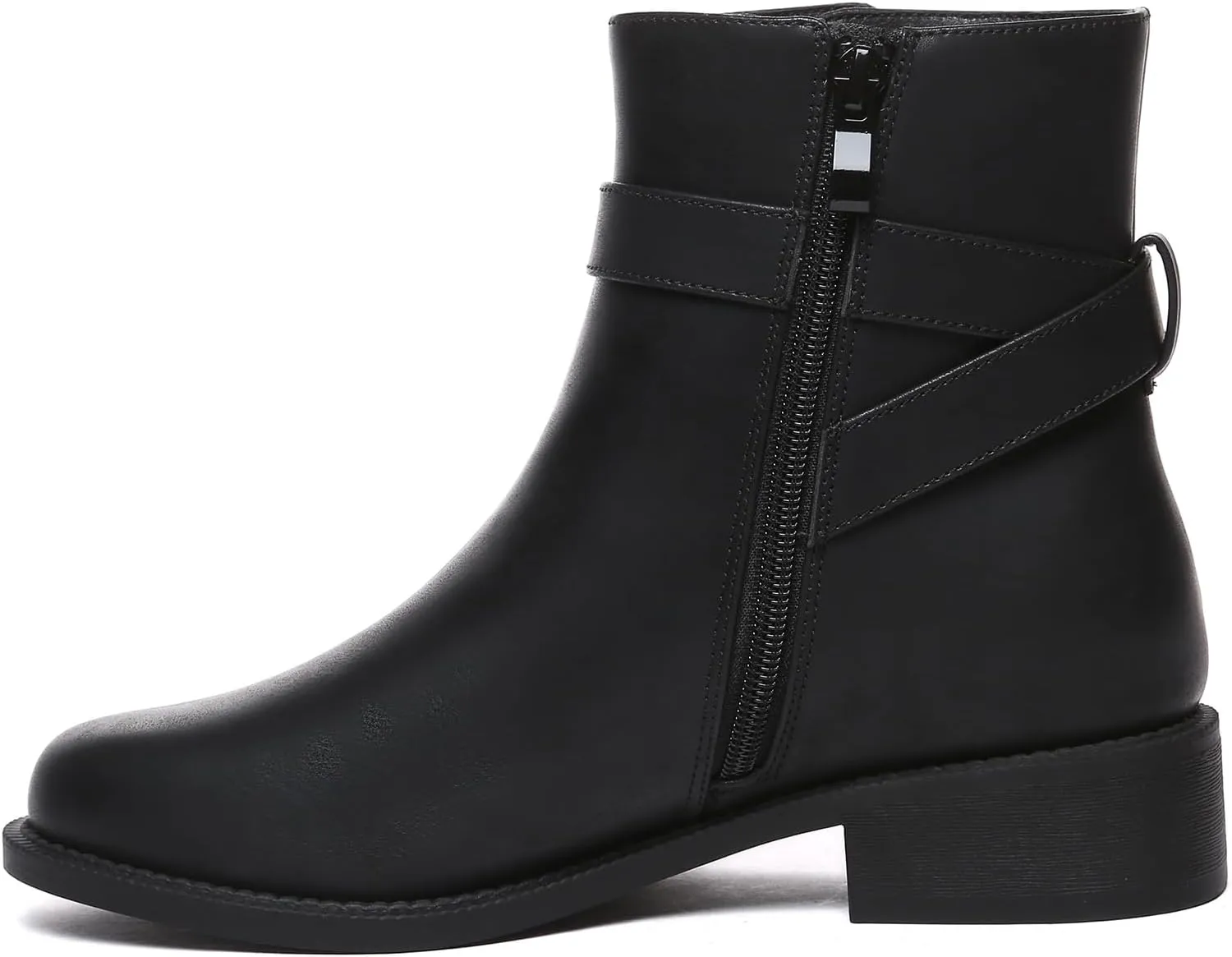 Athlefit Women's Ankle Boots Chunky Low Heel Fashion Round Toe Side Zipper Buckle Booties