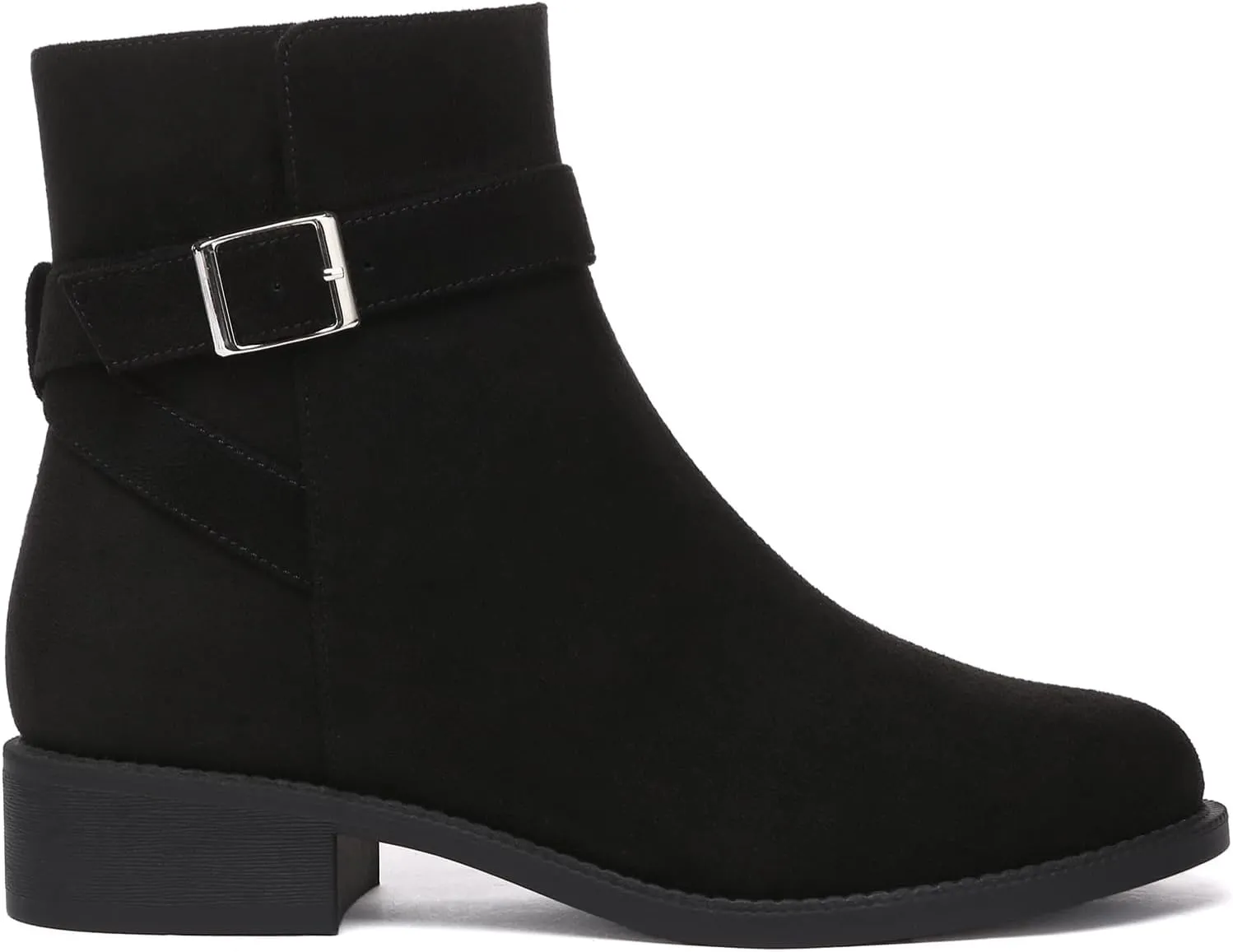 Athlefit Women's Ankle Boots Chunky Low Heel Fashion Round Toe Side Zipper Buckle Booties
